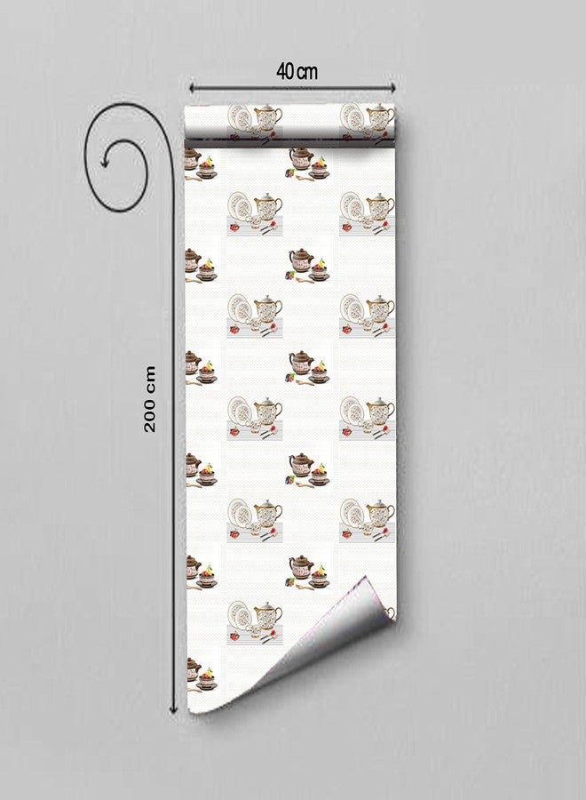DSticker Kitchen Wallpaper Oil Proof Waterproof Wallpaper for Walls Size (200x40) Cm Wall Stickers for Kitchen, Self Adhesive Wallpaper for Kitchen, Cup Plate Set Wall Paper for Kitchen - Image 2